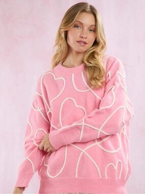 298 • Pink Heart-Pattern Cozy Crewneck Sweater